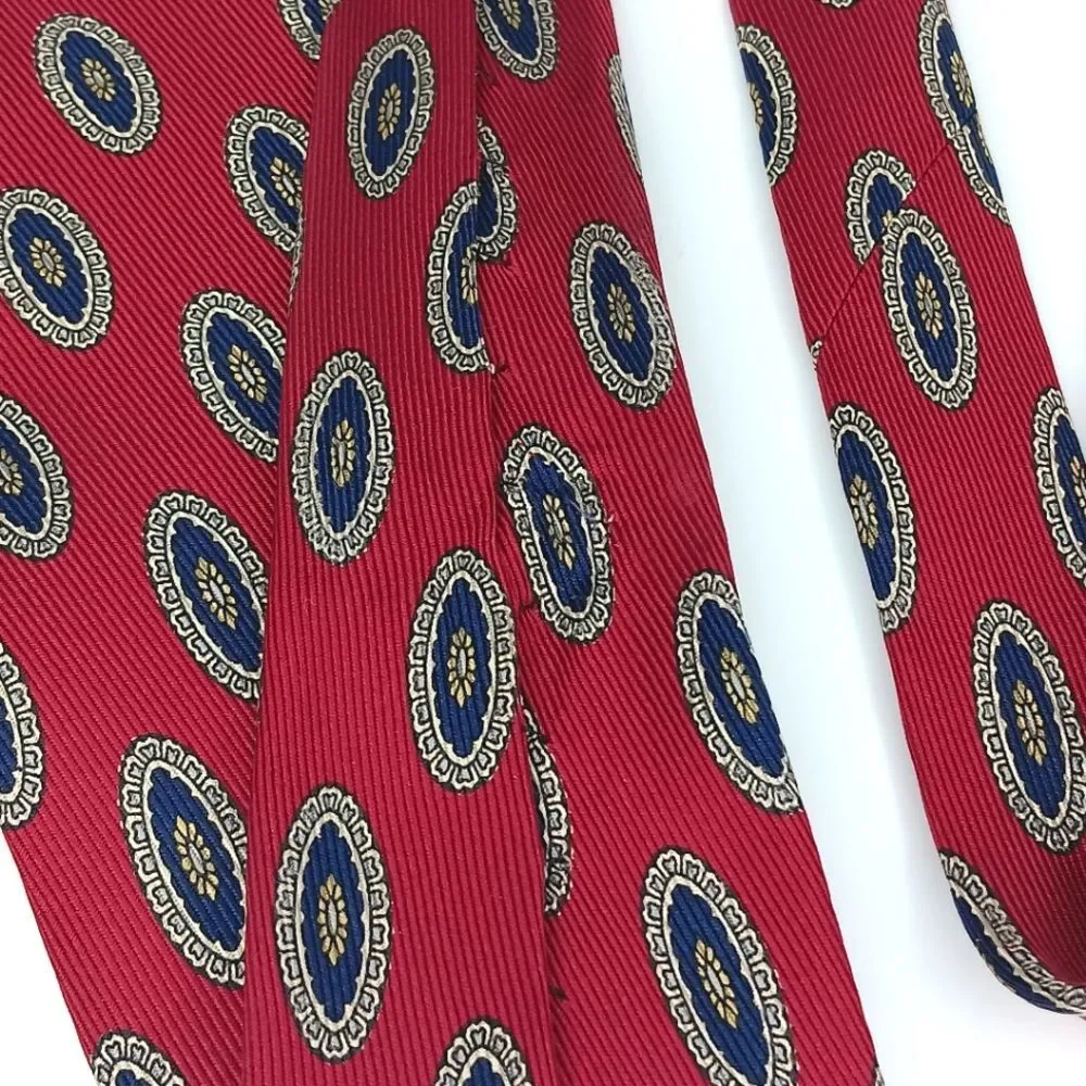 Brooks Brothers Men’s Dark Red Blue Silk Medallion Tie Vintage Bold USA